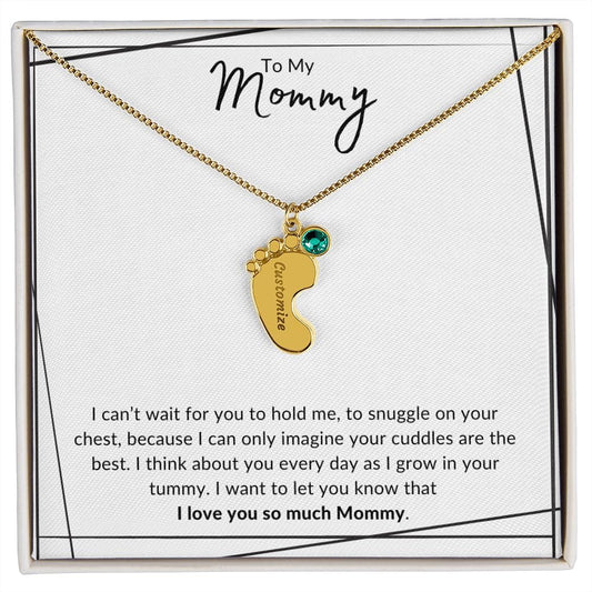 Jewelry 1 Charm / 18K Yellow Gold Finish / Standard Box To My Mommy Baby Feet Necklace By Luv Alwayz Gifts For Every Occassion