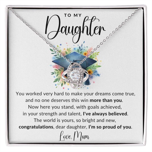 Jewelry 14K White Gold Finish / Standard Box Daughter The World Is Yours Graduation Luv Knot Necklace By Luv Alwayz Gifts For Every Occassion