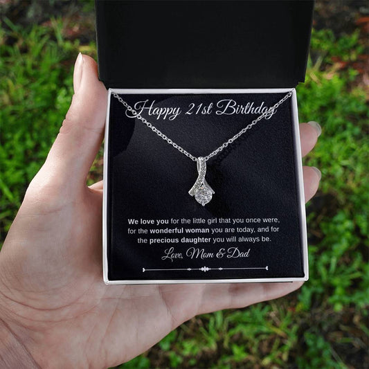 Jewelry 14K White Gold Finish / Standard Box Happy 21st Birthday Embraced By Luv Necklace Love Mom & Dad By Luv Alwayz Gifts For Every Occassion