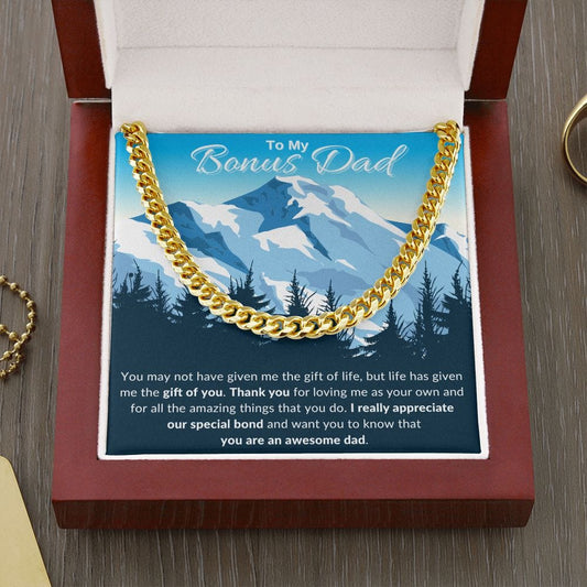 Jewelry 14K Yellow Gold Finish / Mahogany Finish Luxury Box To My Bonus Dad Cuban Chain By Luv Alwayz Gifts For Every Occassion