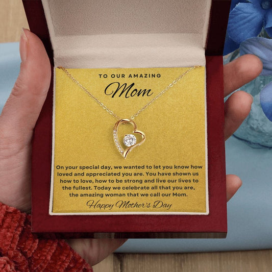 Jewelry 18k Yellow Gold Finish / Mahogany Finish Luxury Box To Our Amazing Mom Forever Loved 18K Yellow Gold Necklace By Luv Alwayz Gifts For Every Occassion