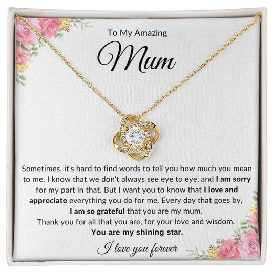 Jewelry 18K Yellow Gold Finish / Standard Box To My Amazing Mum Luv Knot Necklace By Luv Alwayz Gifts For Every Occassion