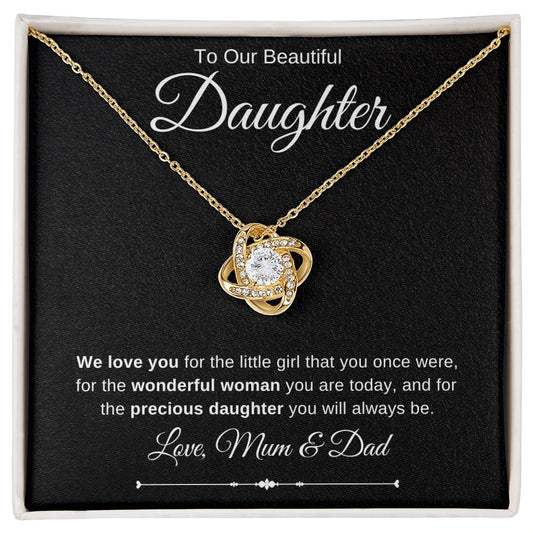 Jewelry 18K Yellow Gold Finish / Standard Box To Our Beautiful Daughter Luv Knot Necklace By Luv Alwayz Gifts For Every Occassion