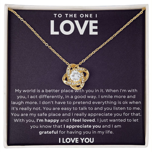 Jewelry 18K Yellow Gold Finish / Standard Box To The One I Love Luv Knot Necklace By Luv Alwayz Gifts For Every Occassion