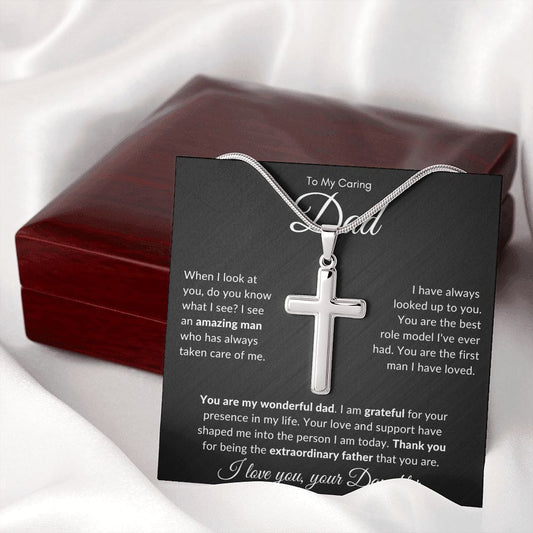 Jewelry Mahogany Finish Luxury Box To My Caring Dad Cross Chain By Luv Alwayz Gifts For Every Occassion