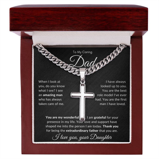 Jewelry Mahogany Finish Luxury Box To My Caring Dad Cuban Cross Chain By Luv Alwayz Gifts For Every Occassion