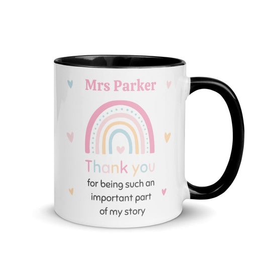 Mugs Black Personalised Teacher Thank You Mug with Color Inside By Luv Alwayz Gifts For Every Occassion
