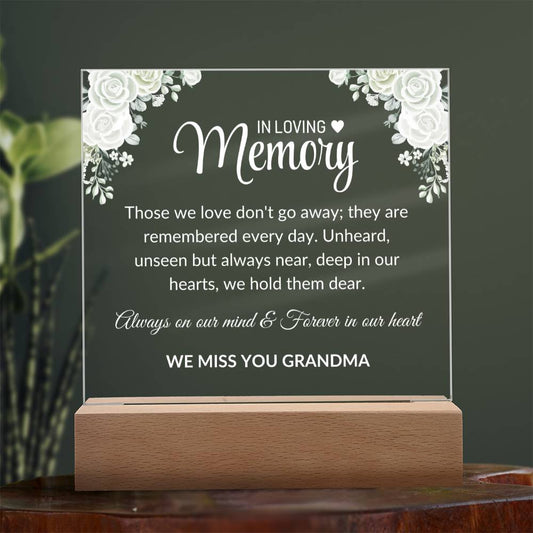 Plaque Acrylic Square with LED Base In Loving Memory Grandma Square Plaque By Luv Alwayz Gifts For Every Occassion