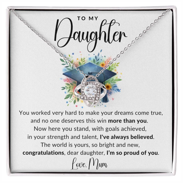 Jewelry 14K White Gold Finish / Standard Box Daughter The World Is Yours Graduation Luv Knot Necklace By Luv Alwayz Gifts For Every Occassion