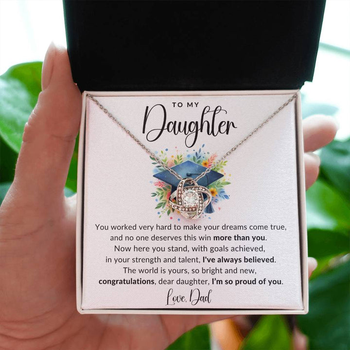 Jewelry 14K White Gold Finish / Standard Box Daughter The World Is Yours Graduation Luv Knot Necklace By Luv Alwayz Gifts For Every Occassion