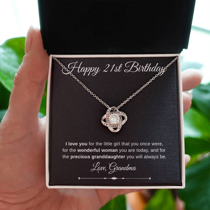 Jewelry 14K White Gold Finish / Standard Box Happy 21st Birthday Luv Knot Necklace  Love Grandma By Luv Alwayz Gifts For Every Occassion