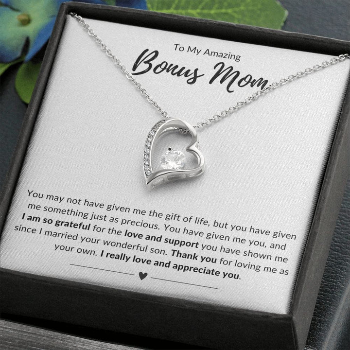 Jewelry 14k White Gold Finish / Standard Box To My Amazing Bonus Mom Forever Loved Necklace By Luv Alwayz Gifts For Every Occassion