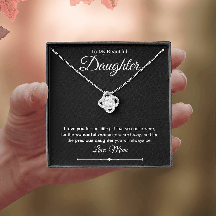 Jewelry 14K White Gold Finish / Standard Box To My Beautiful Daughter Luv Knot Necklace By Luv Alwayz Gifts For Every Occassion