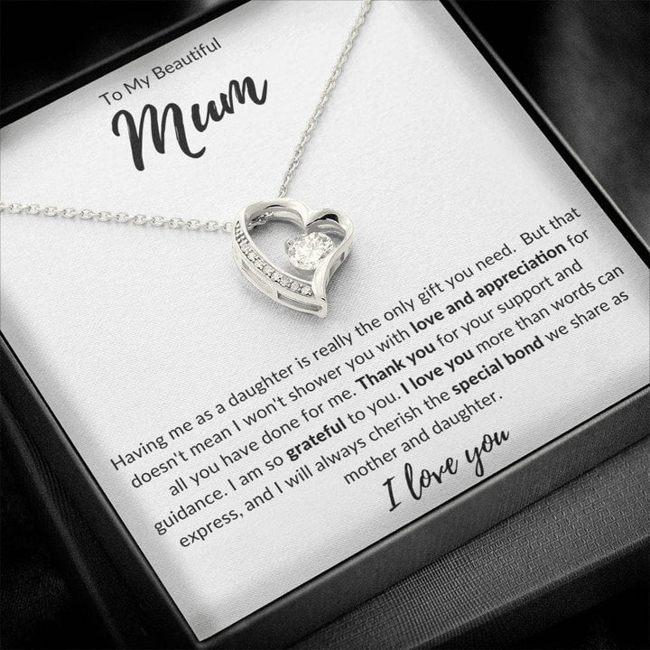Jewelry 14k White Gold Finish / Standard Box To My Beautiful Mum Forever Loved Necklace By Luv Alwayz Gifts For Every Occassion