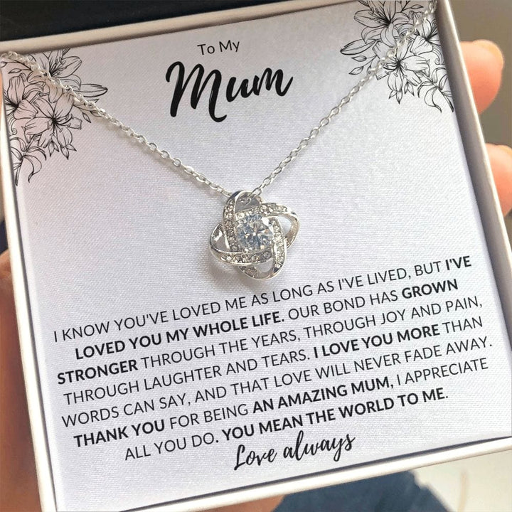 Jewelry 14K White Gold Finish / Standard Box To My Mum Luv Knot Necklace By Luv Alwayz Gifts For Every Occassion