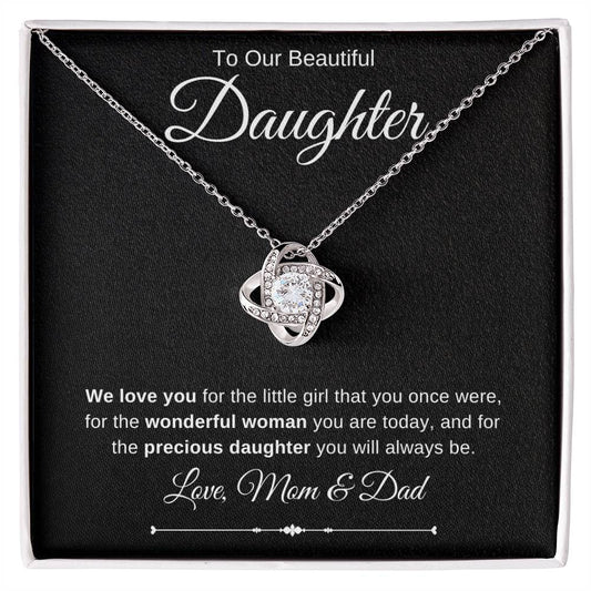 Jewelry 14K White Gold Finish / Standard Box To Our Beautiful Daughter Luv Knot Necklace By Luv Alwayz Gifts For Every Occassion