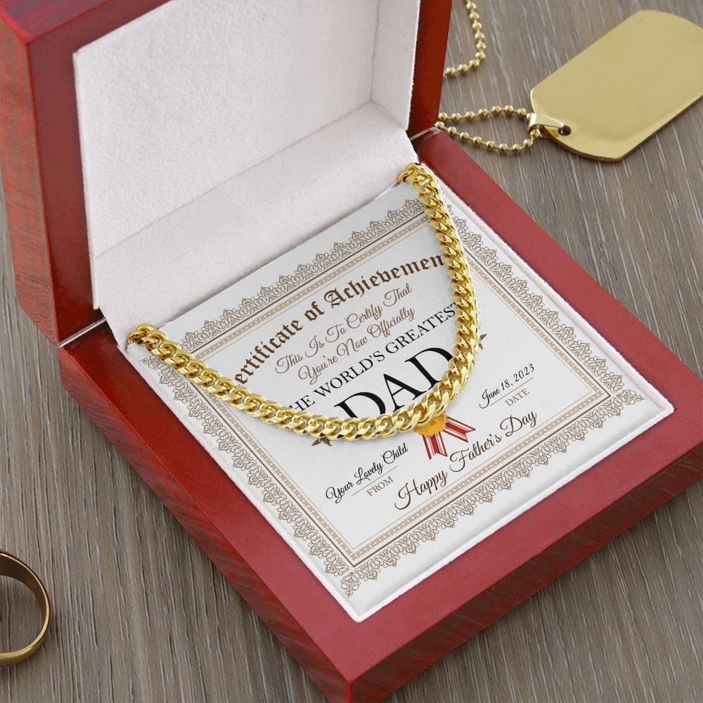 Jewelry 14K Yellow Gold Finish / Luxury Box Certificate of Achievement The world's Greatest Dad | Father's Day Gift By Luv Alwayz Gifts For Every Occassion