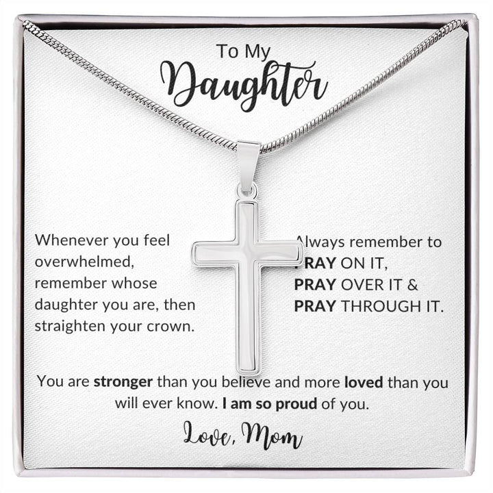 Jewelry Two Tone Box To My Daughter Pray On It Love Mom Cross Necklace By Luv Alwayz Gifts For Every Occassion
